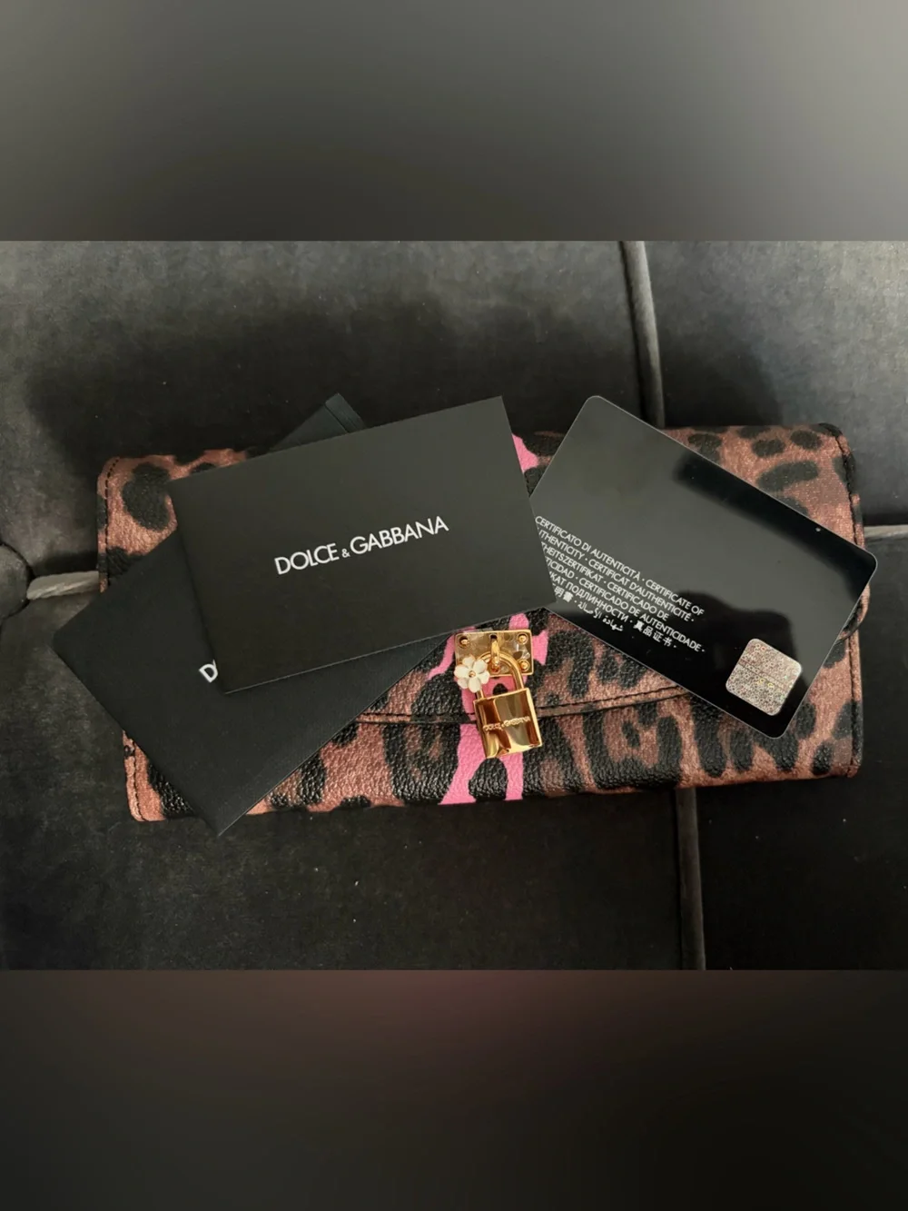 Dolce & Gabbana Brown Leopard Print & Pink Accent Key/Card Holder